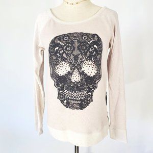 Express Glitter Skull Lace Crew neck Sweatshirt SM